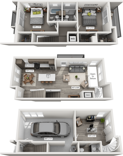 Floor plan for 2 beds, 2.5 baths, 1422 sqft